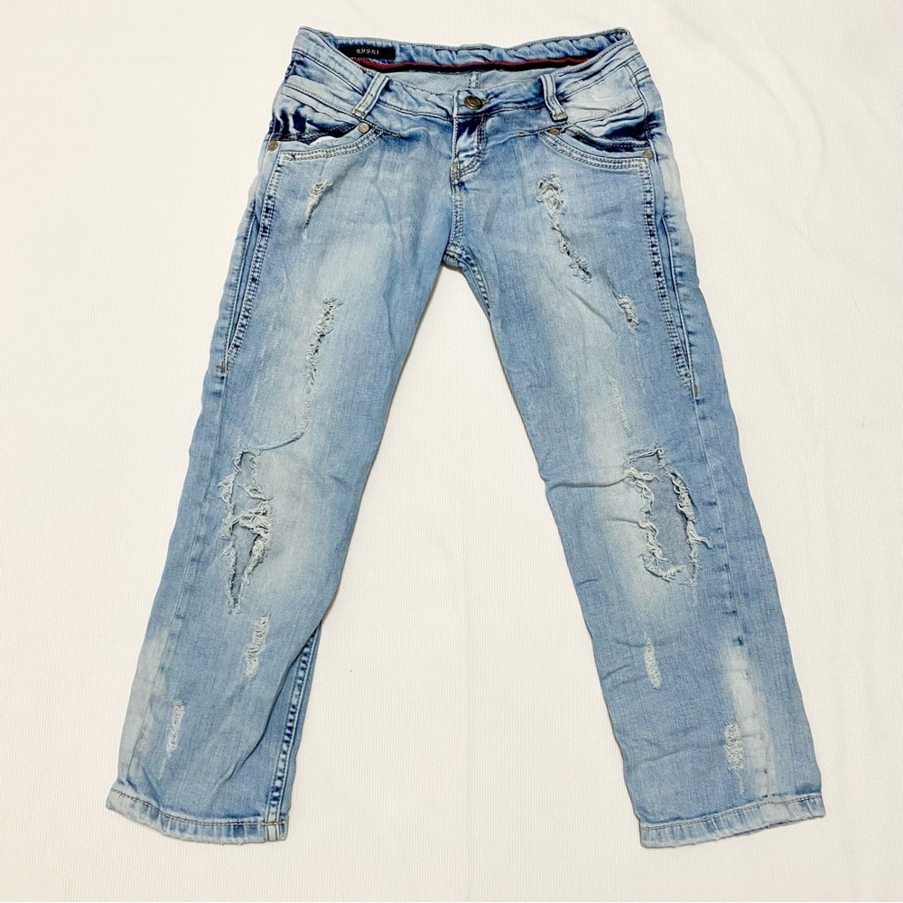 Gucci Y2K Low Rise Distressed Light Wash Cropped Jeans
